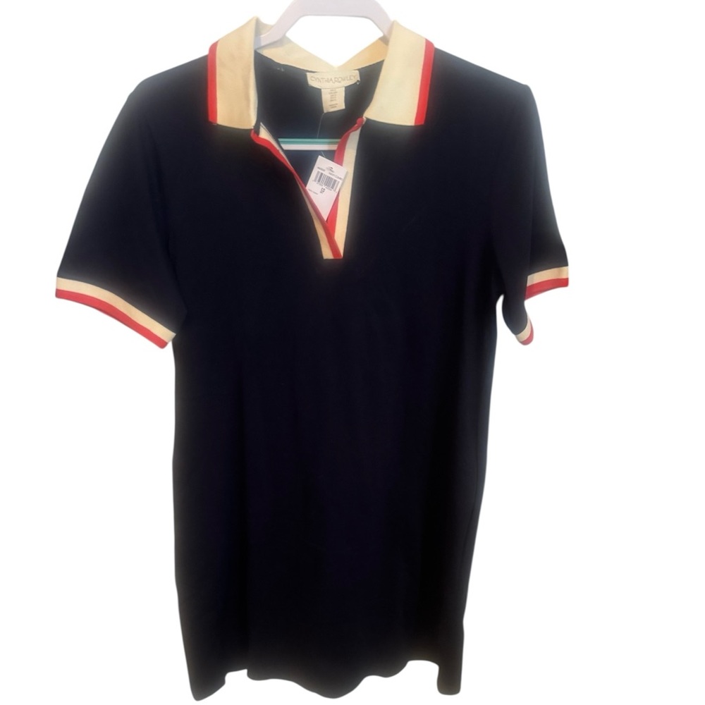 Cynthia Rowley Dark Navy Polo Dress with red & cream accent trim NWT Size small